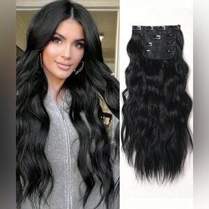 Voluminizing Full head Hair Extensions Set in Black - Clip ins 24 in long